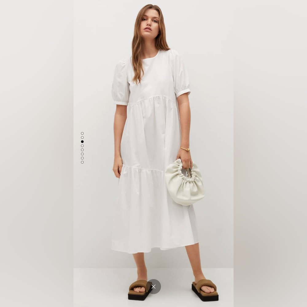 Mango White Frill Poplin Midi Cotton Dress